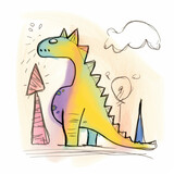 Fototapeta Dinusie - Colorful Neon Dinosaur Drawing Generative AI