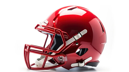 Red American football helmet isolated on a white background. Generative Ai