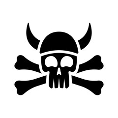 Wall Mural - Skull, horned helmet and crossbones icon. Black silhouette. Front view. Vector simple flat graphic illustration. Isolated object on a white background. Isolate.
