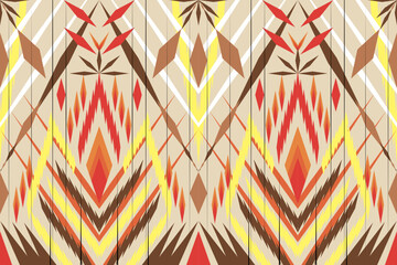 Colorful geometric ethnic seamless pattern design for wallpaper, background, fabric, curtain, carpet, clothing, and wrapping.