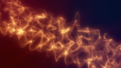 Fototapete - Abstract orange gold energy waves from futuristic hi-tech mesh particles glowing background, 4k video, 60 fps