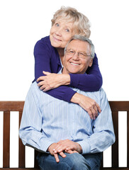 Wall Mural - Portrait of a Mature Couple Embracing on the Bench