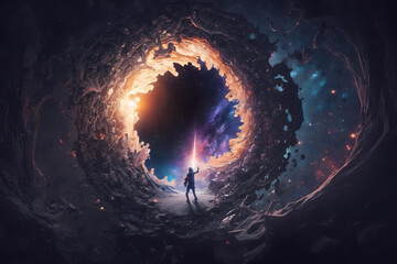 Wall Mural - a galaxy emerges as an astronaut goes through a black hole, Generative AI
