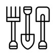 garden tool shovel rake hoe carpentry outline icon vector illustration