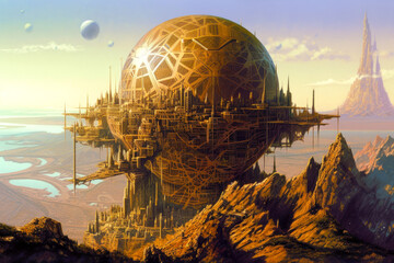 geometric science fiction futuristic architecture, exterior building design, concept art. generative