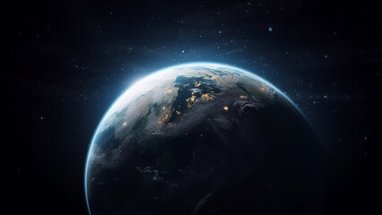 blue sunrise, view of earth from space. generative ai