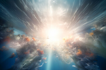 Wall Mural - an image of an angel with outstretched hands, enveloped in dazzling light and ascending to the heave
