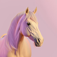 Sticker - Pink mane horse head portrait, pink pastel colors. Generative AI