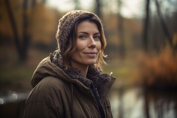 Wall Mural - Portrait of a beautiful young woman in the autumn park. Outdoor portrait.