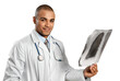 © BillionPhotos.com - Portrait of young handsome man doctor holding x-ray isolated on white background