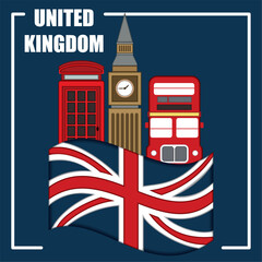 Poster - United kingdom travel postcard with traditional british objects Vector