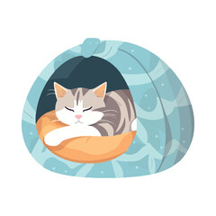 Poster - Cute sleeping kitten on bed