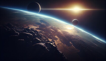 Wall Mural - near space earth atmosphere, digital art illustration, generative ai
