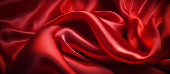 red fabric background with texture of wavy smooth silk cloth. Generative AI illustration