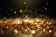 © sorapop - Golden glitter particles flying in the air with abstract Twinkly Lights and grunge background. Shiny texture for Christmas and luxury celebration. AI Generative.