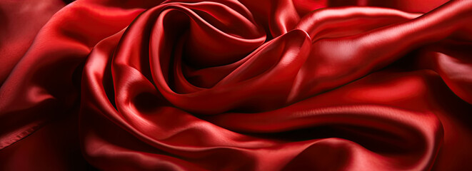 red abstract fabric silk background with wave texture of satin textile. Generative AI illustration