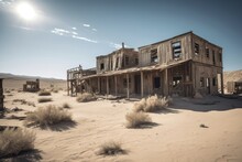 Abandoned Ghost Town In The Middle Of The Desert. Generative AI