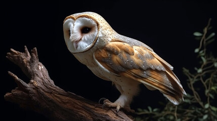 Wall Mural - A beautiful barn owl perched on a tree stump