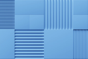 3d illustration of different rows of   blue  squares .Set of cubes on monocrome background, pattern. Geometry  background
