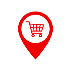 Wall Mural - Map pointer with shopping cart icon