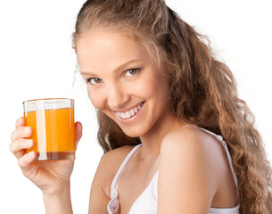 Canvas Print - Portrait of a Young Woman with Glass of Orange Juice