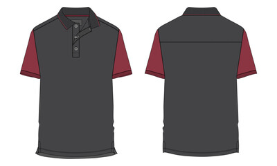 two tone color short sleeve polo shirt technical fashion flat sketch vector illustration template fr