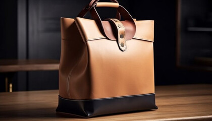 Sticker - Luxury leather bag with elegant wood handle generated by AI