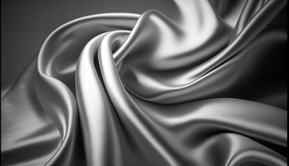 Silver grey silk fabric background texture abstract pattern. Luxury satin cloth 3d rendering illustration. Generative Ai.