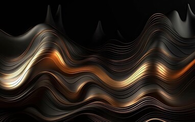 golden and swirling lines on a black background generative ai