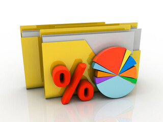 Poster - 3d rendering Folder icon with paper sheet and Graph near percentage