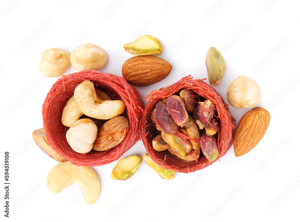 Tasty baklava isolated on white background, closeup