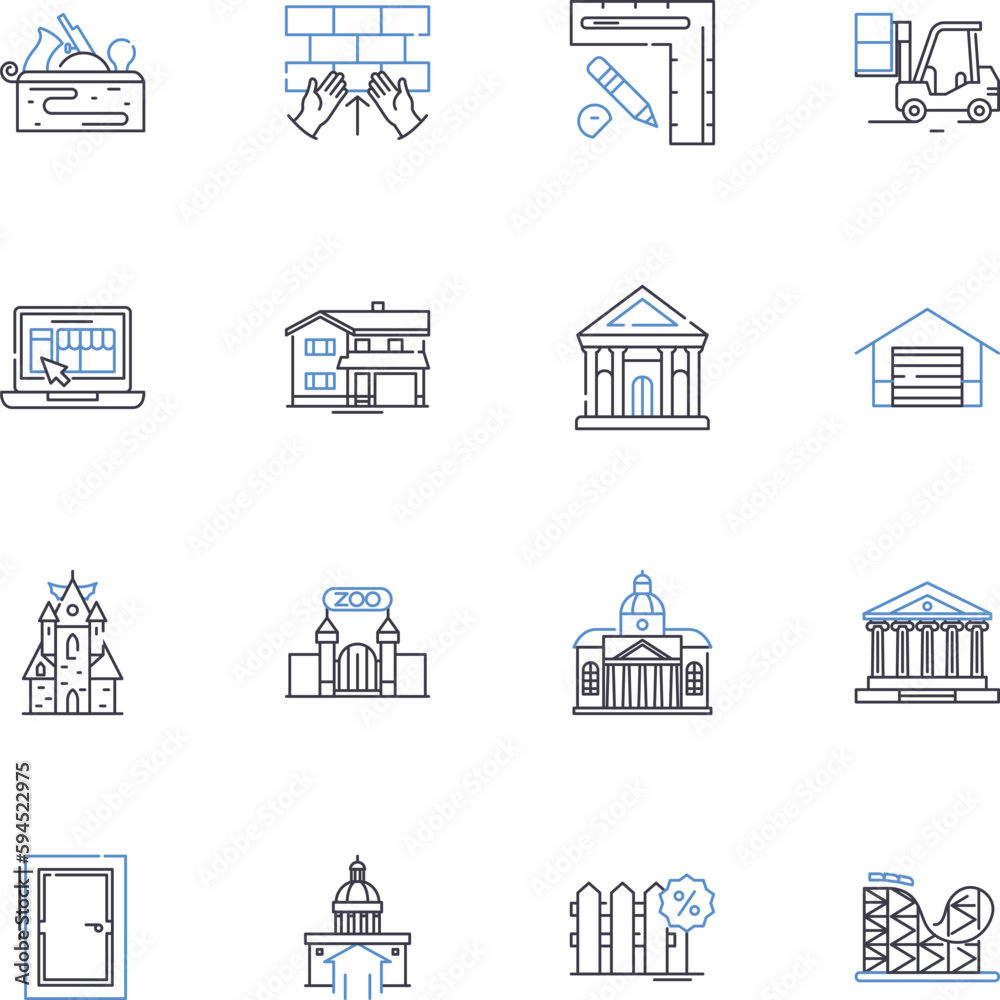 Barns line icons collection. Hayloft, Silo, Stable, Loft, Hoof, Rustic ...
