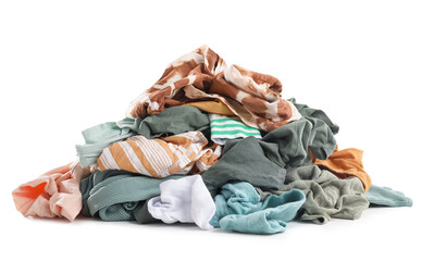 Wall Mural - Stack of dirty clothes on white background