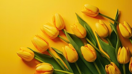 Wall Mural - Yellow tulips on a yellow background with Generative AI