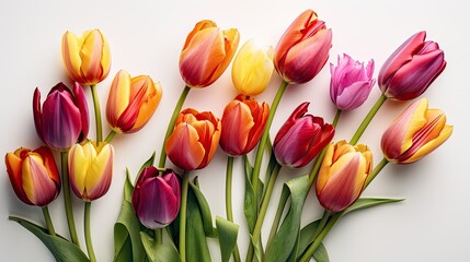 Sticker - colorful tulips on a white background with Generative Ai