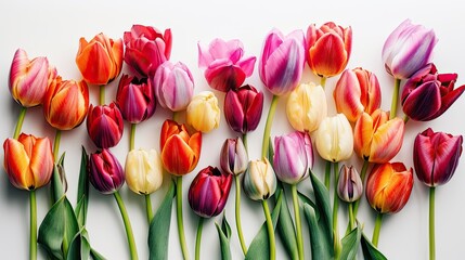 Sticker - colorful tulips on a white background with Generative Ai