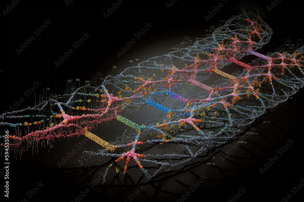3-d representation of a dna sequence, with specific mutations and ...