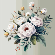 Colored With Bouquet Peonies. On Colored Background. Floral Vintage Bouquet. Vector Illustration For Greeting Cards, Wedding Invitation Cards And Summer Backgrounds.