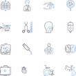 Cancer center line icons collection. Diagnosis, Treatment, Chemotherapy, Radiation, Oncology, Palliative, Survivor vector and linear illustration. Research,Remission,Screening outline signs set
