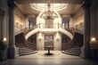 empty luxury hotel lobby, with exquisite chandeliers and grand staircase, ready for the arrival of guests, created with generative ai