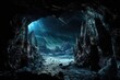 frozen cavern, with view of distant stars and galaxies, providing glimpse into the vastness of space, created with generative ai