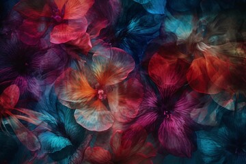 Wall Mural - Color tropical flowers photography. AI generative