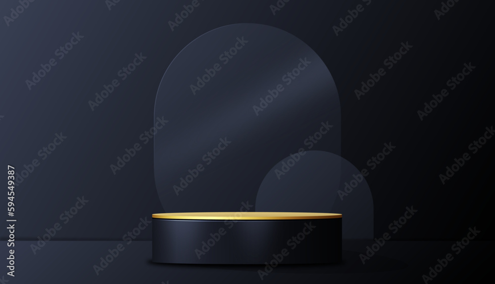 Black realistic 3d cylinder pedestal podium. Abstract vector rendering ...