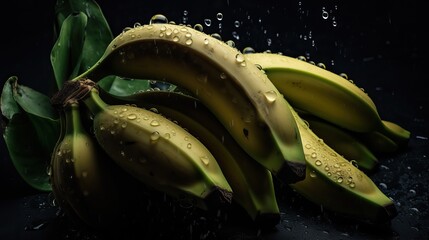 Wall Mural - Spotted banana background with water drops on a white background, top view