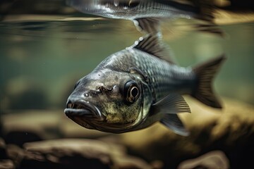 Wall Mural - close-up of a freshwater fish swimming in its natural habitat, created with generative ai