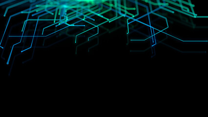 Blue and Green Connectivity Concept with Technical Grid. Futuristic Geometric Lines with copy-space.