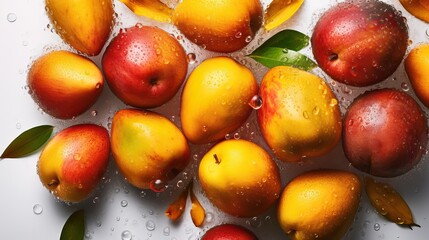 Wall Mural - Fresh whole mango background with water drops. Close up