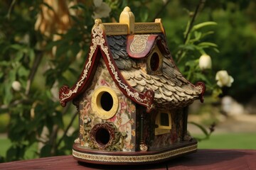 Sticker - ritzy birdhouse with plush furnishings and intricate details, created with generative ai