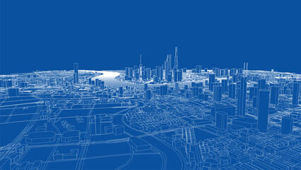 Poster - Outline city concept vector. Wire-frame style