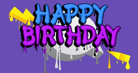 Poster - Happy Birthday graffiti cartoon. Street art animation performed in urban painting style.